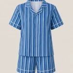 بيجامة نص كم شورت زراير مقلمة K502